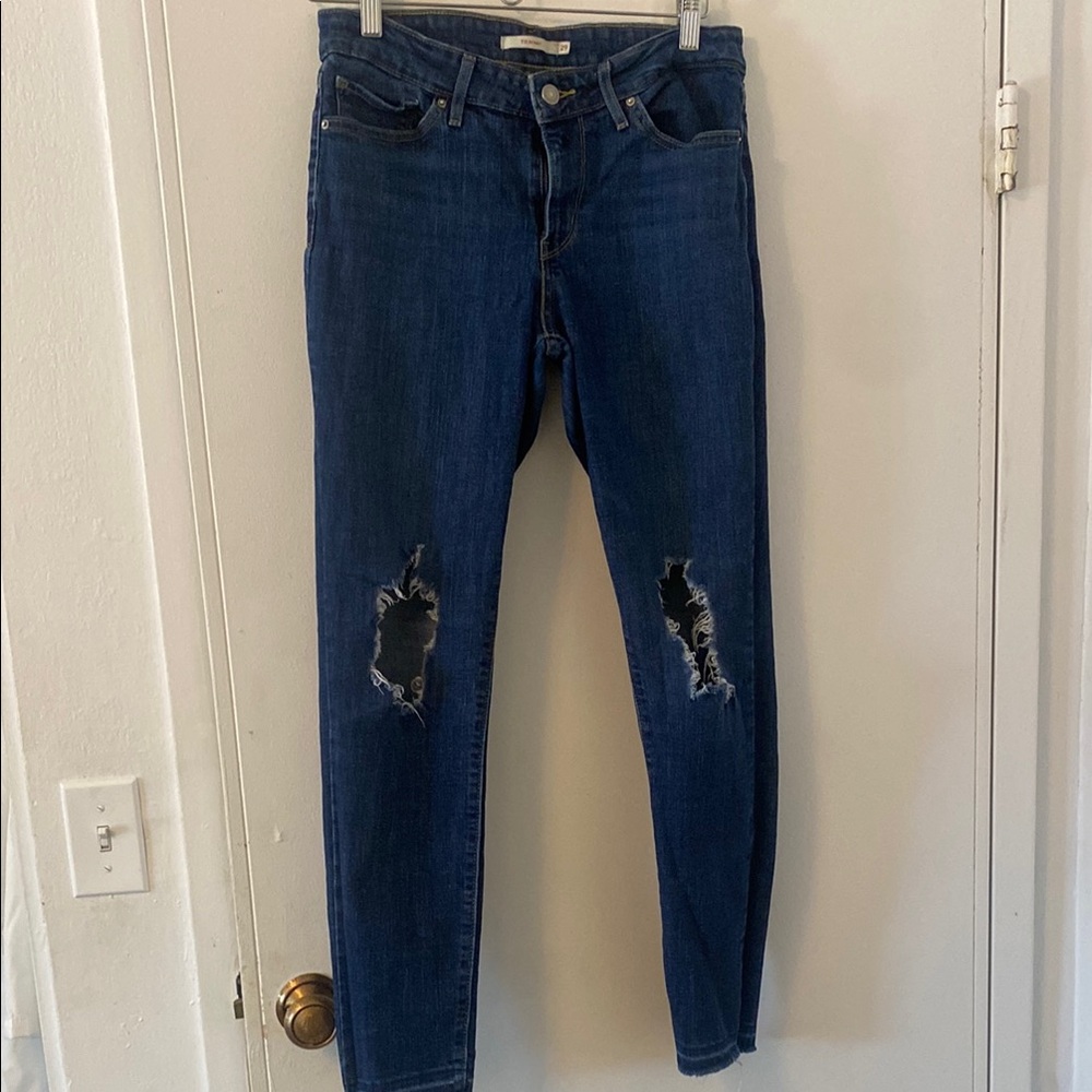 Levi's Blue Skinny Jeans with Distressed Knees
